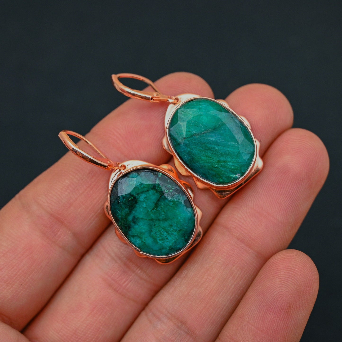 Green Emerald Gemstone Earrings