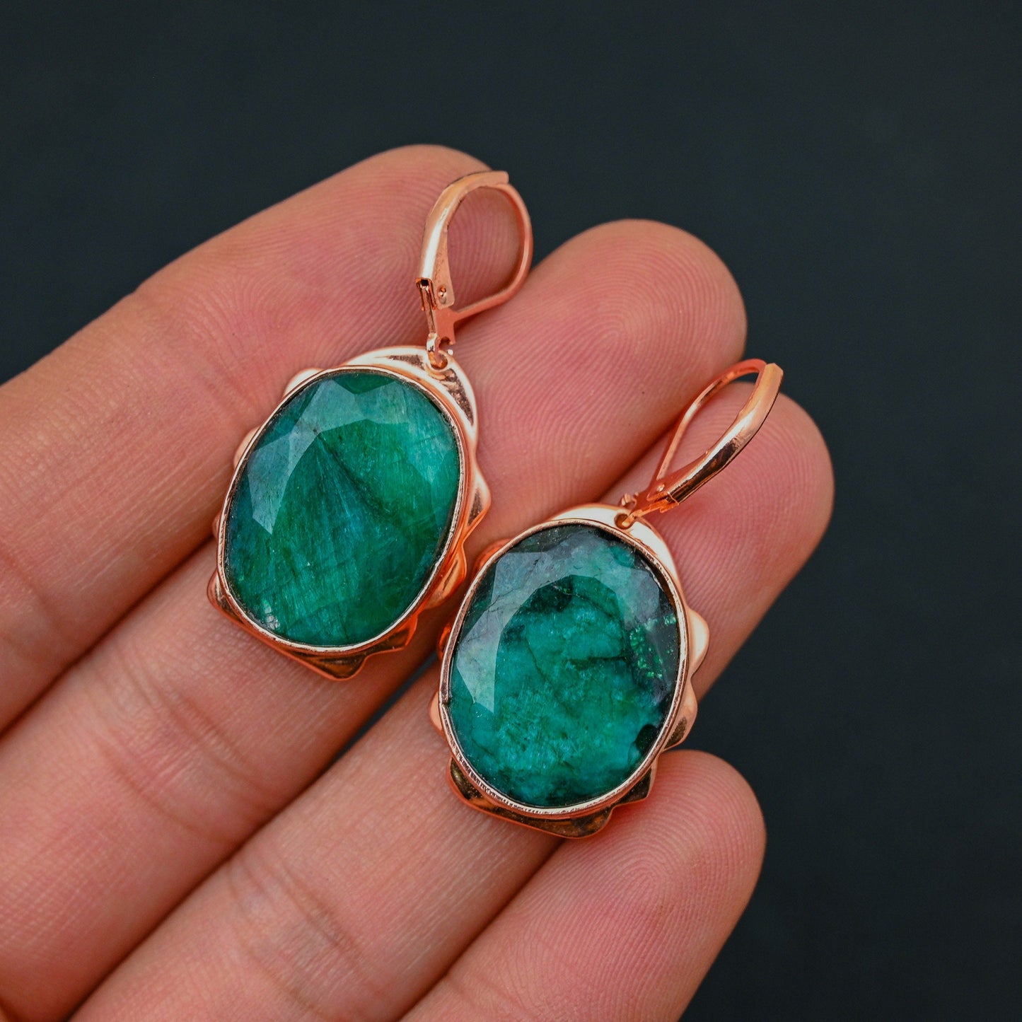 Green Emerald Gemstone Earrings