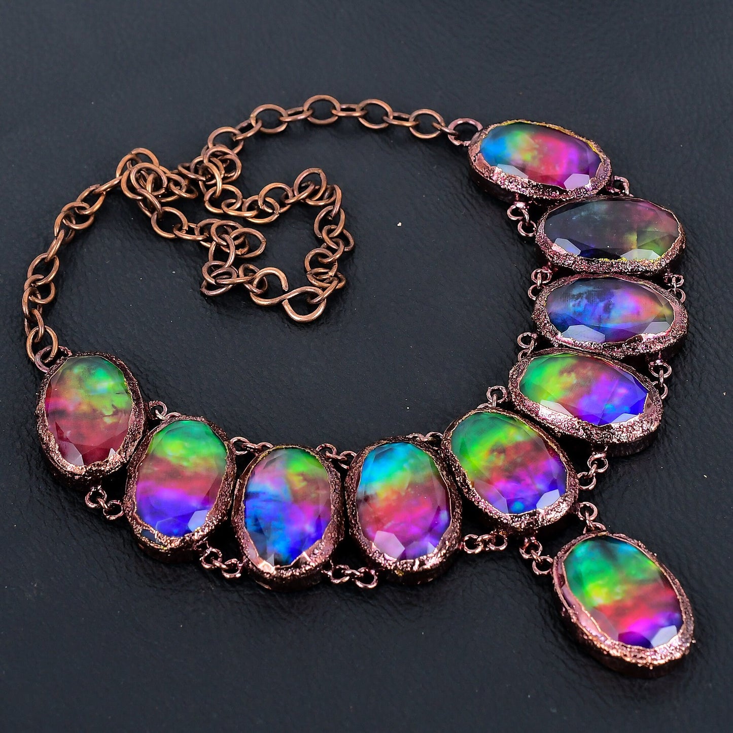 Rainbow Ammolite Gemstone Copper Necklace