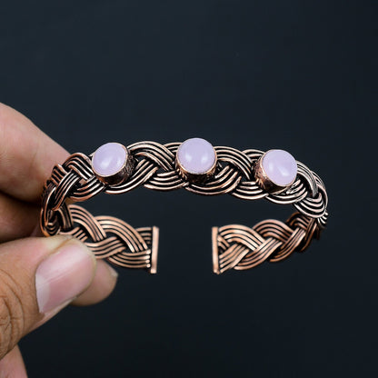 Pink Rose Quartz Gemstone Cuff Bracelet