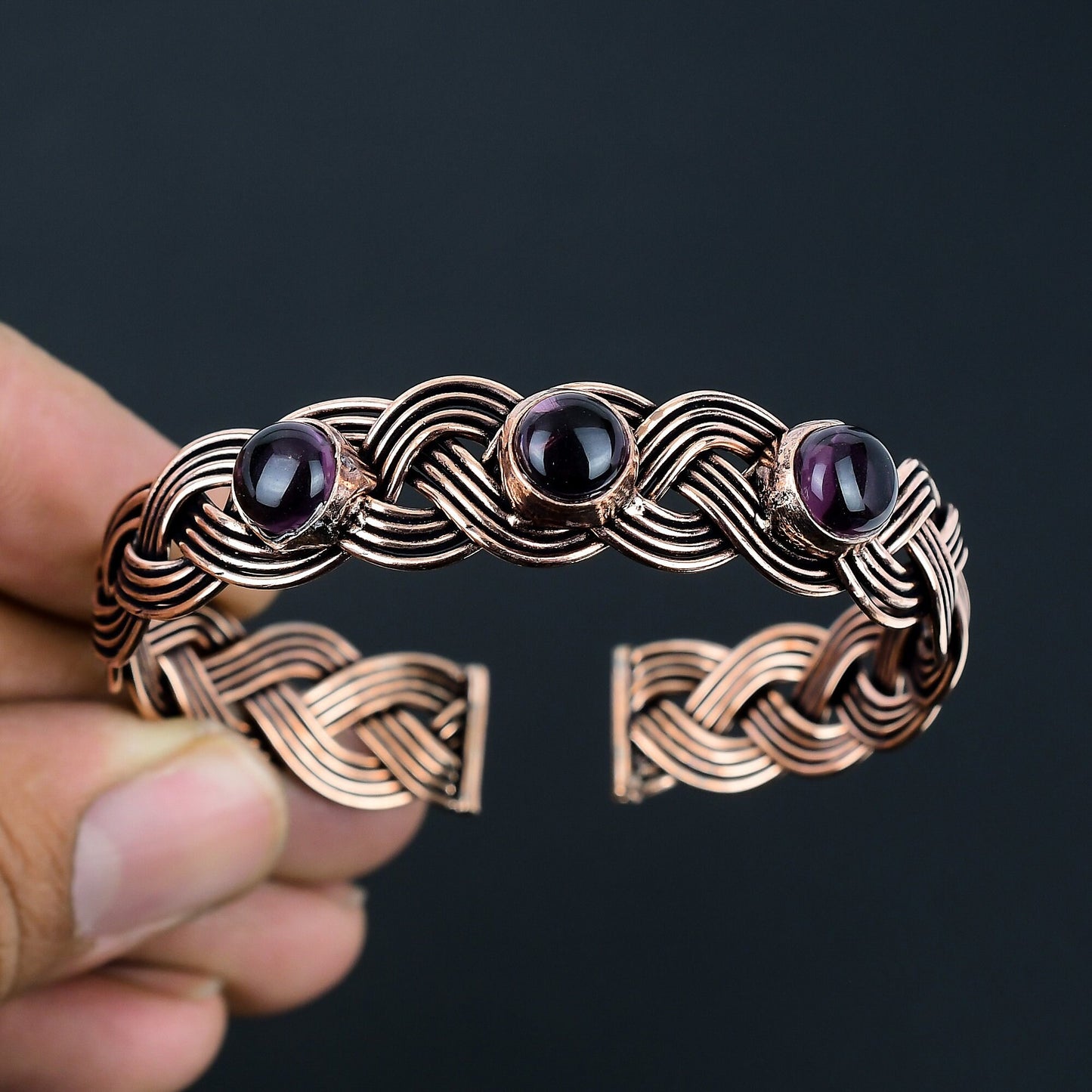 Purple Amethyst Gemstone Copper Cuff Bracelet