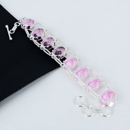 Pink Kunzite Gemstone Sterling Silver Bracelet