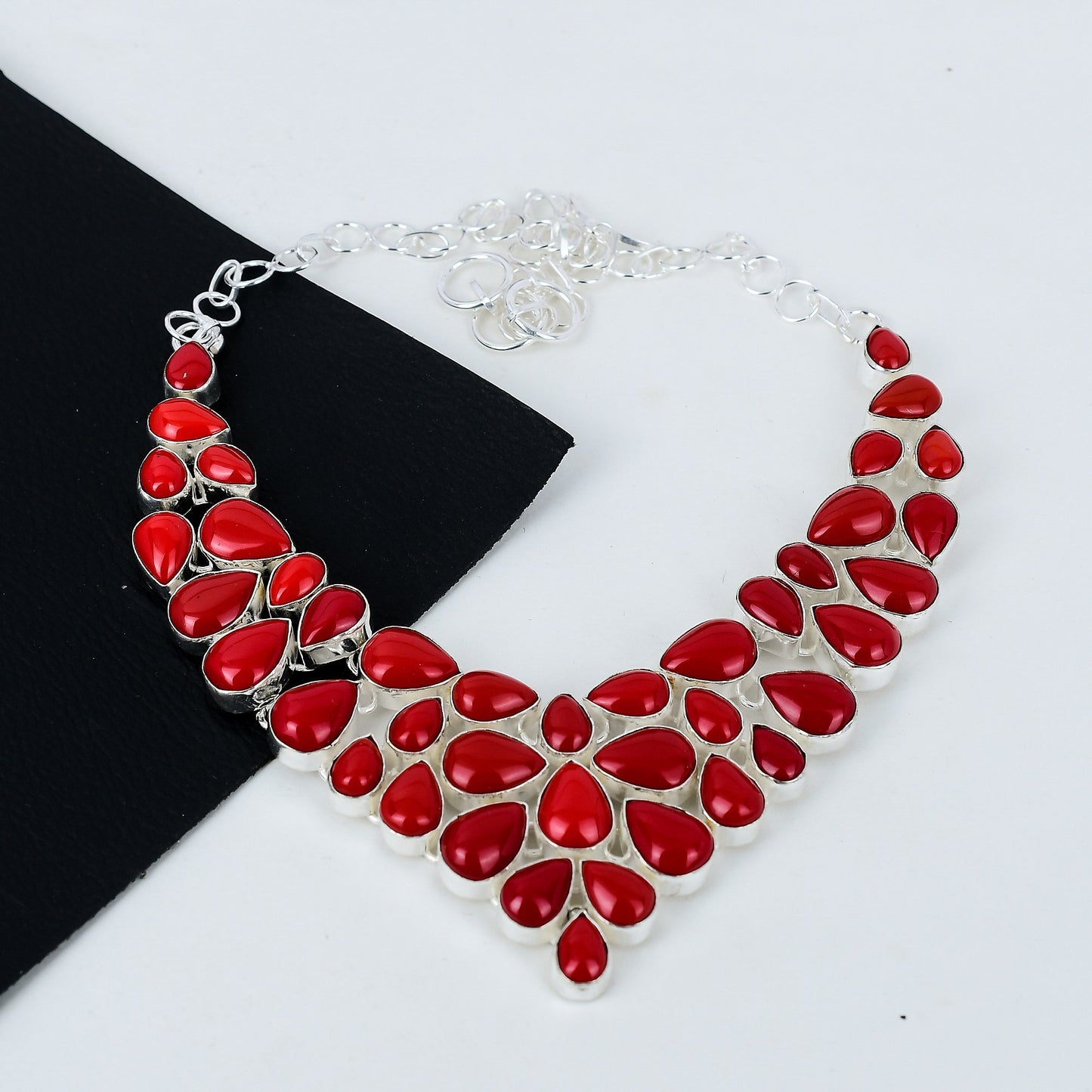 Red Coral Gemstone Silver Necklace