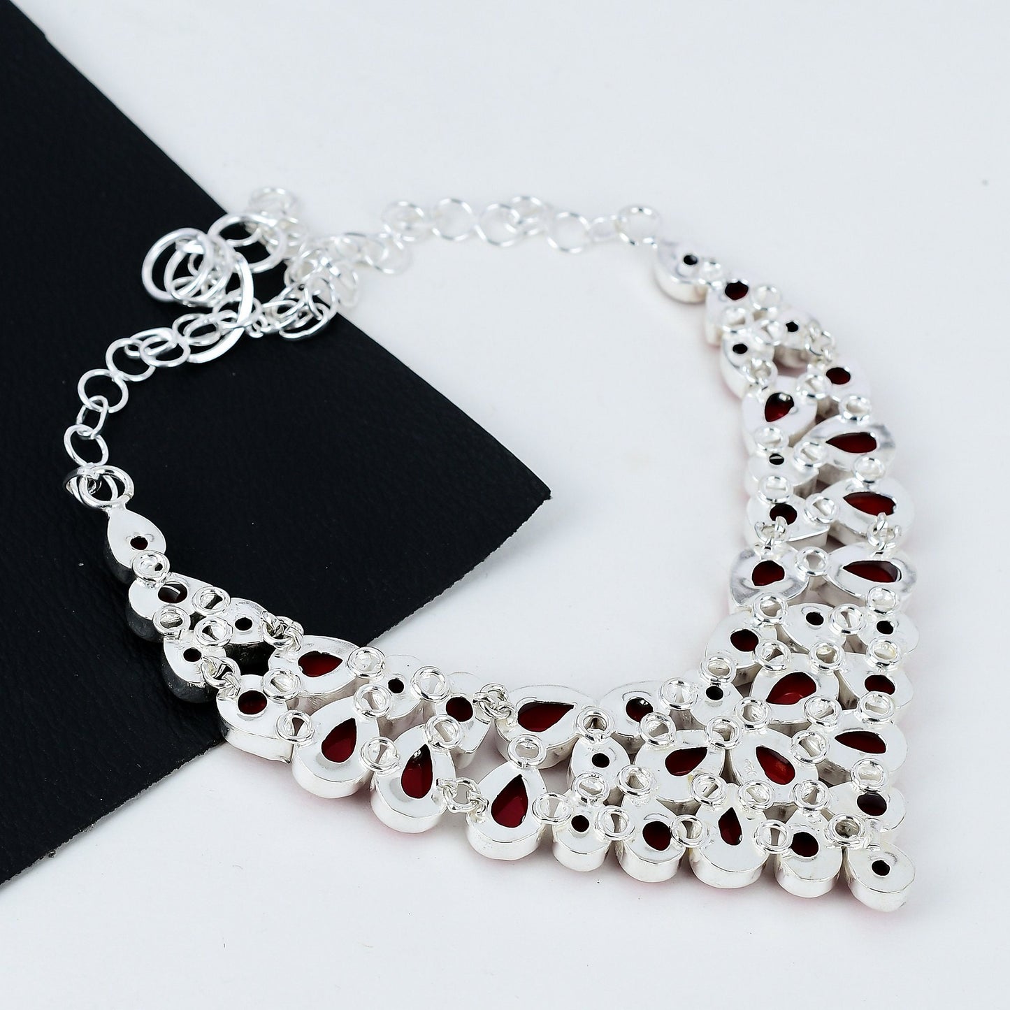 Red Coral Gemstone Silver Necklace