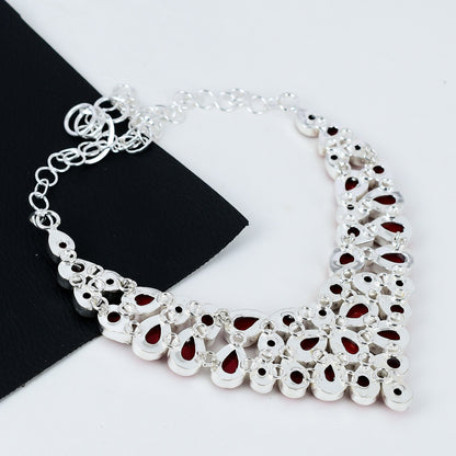 Red Coral Gemstone Silver Necklace