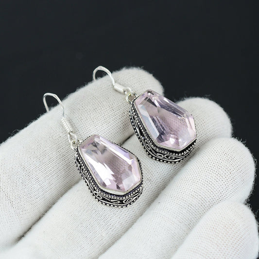 Pink Kunzite Coffin Earrings