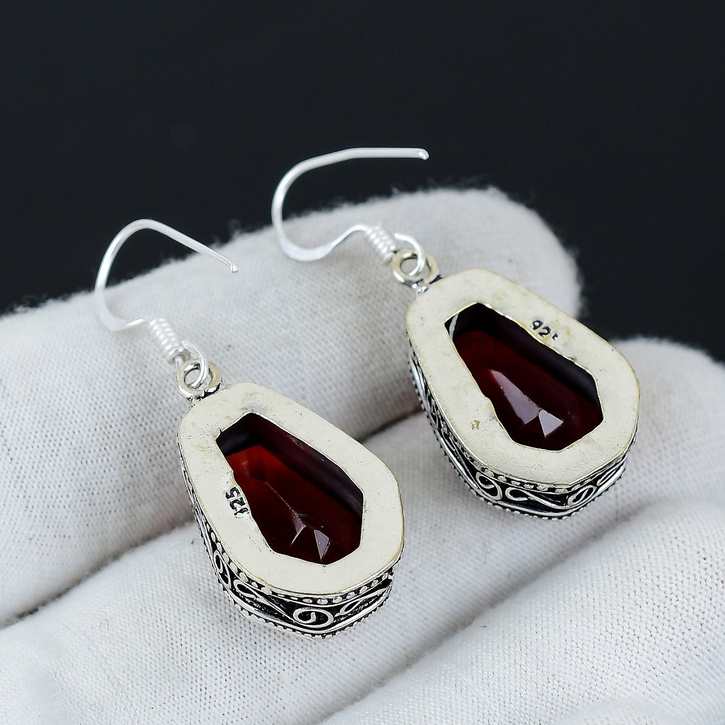 Red Garnet Gemstone Sterling Silver Earrings