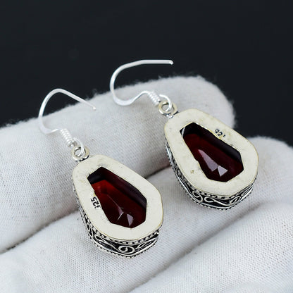 Red Garnet Gemstone Sterling Silver Earrings