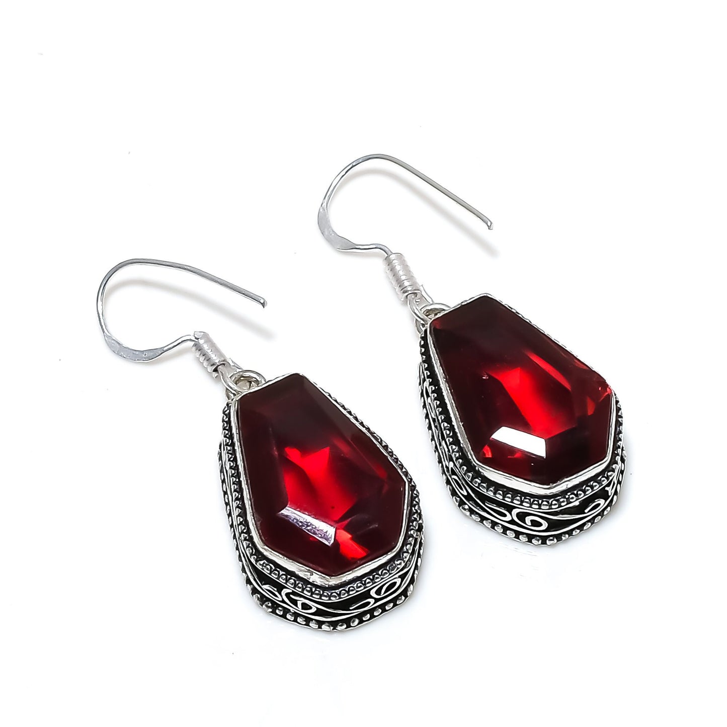 Red Garnet Gemstone Sterling Silver Earrings