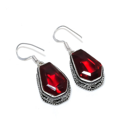 Red Garnet Gemstone Sterling Silver Earrings