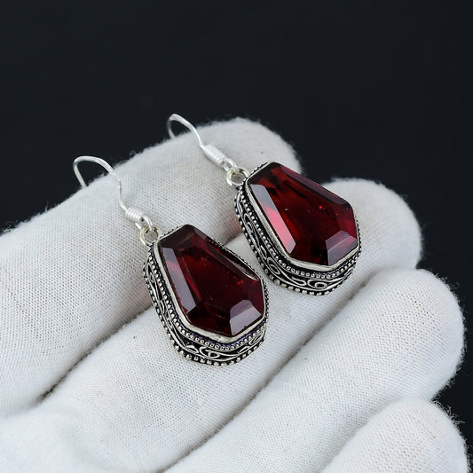 Red Garnet Gemstone Sterling Silver Earrings