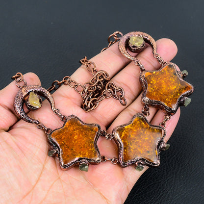 Golden Amber & Yellow Citrine Gemstone Necklace