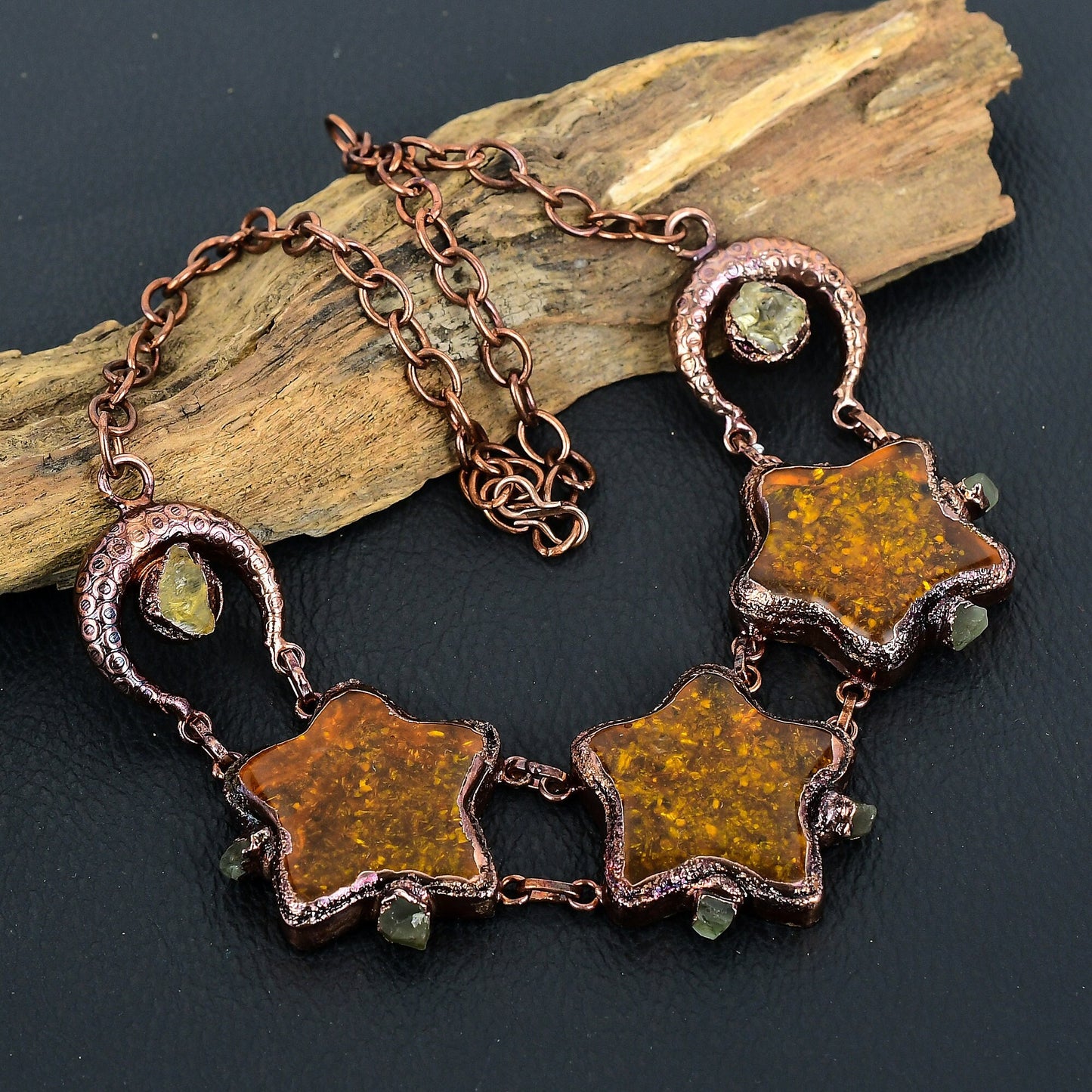 Golden Amber & Yellow Citrine Gemstone Necklace