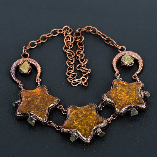 Golden Amber & Yellow Citrine Gemstone Necklace