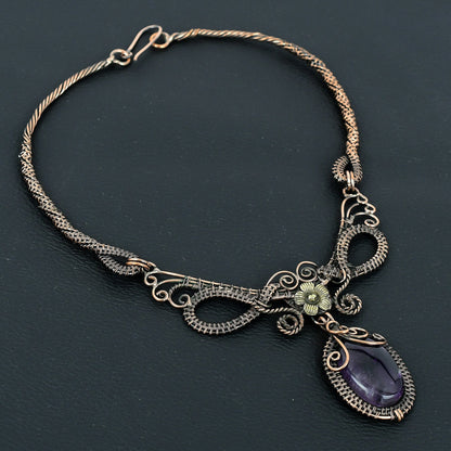 Purple Amethyst Gemstone Copper Pendant