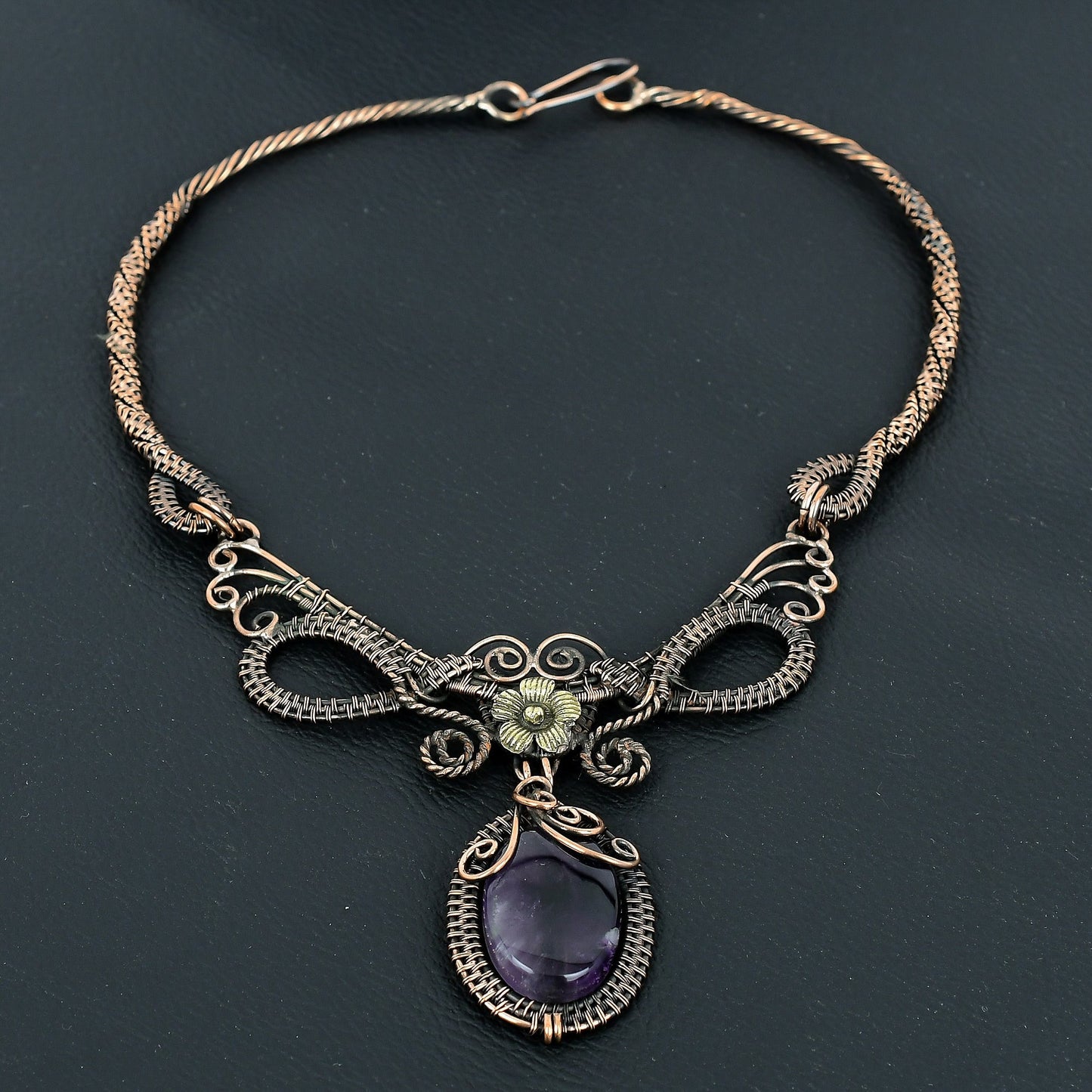 Purple Amethyst Gemstone Copper Pendant