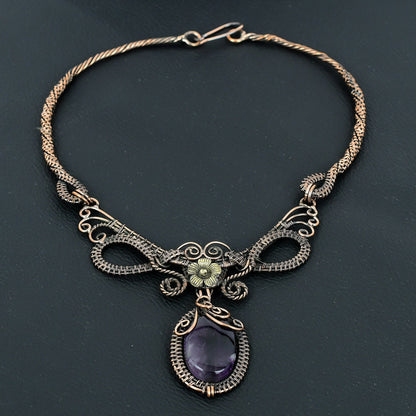 Purple Amethyst Gemstone Copper Pendant