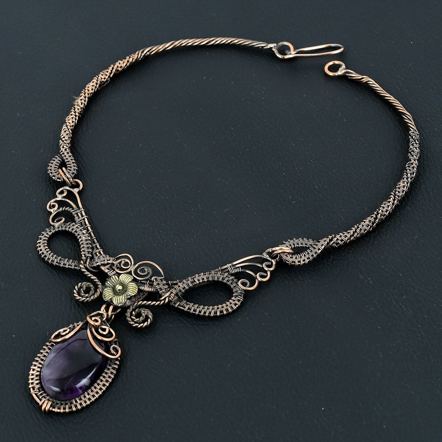 Purple Amethyst Gemstone Copper Pendant