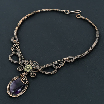 Purple Amethyst Gemstone Copper Pendant