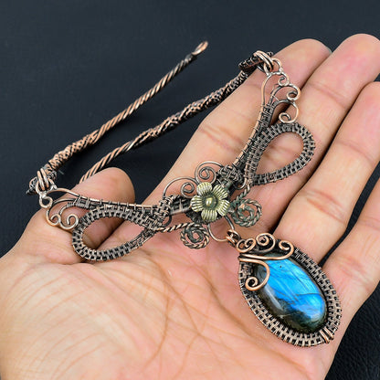 Blue Green Labradorite Gemstone Necklace