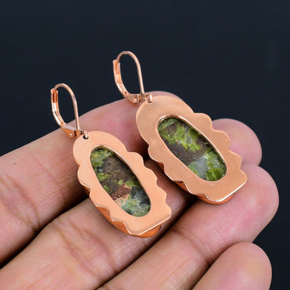 Green-Pink Unakite Gemstone Copper Earrings