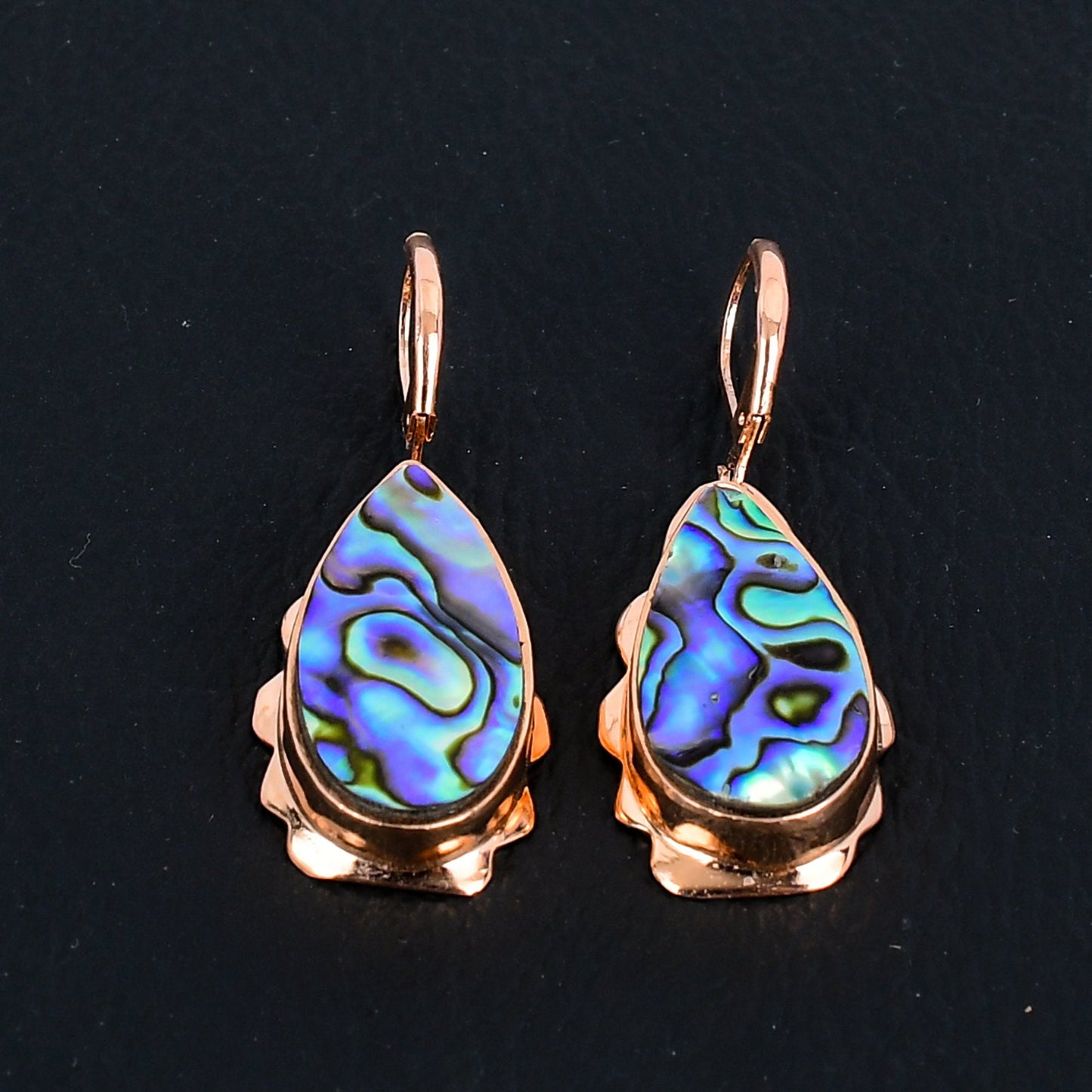 Iridescent Green Abalone Gemstone Copper Earrings