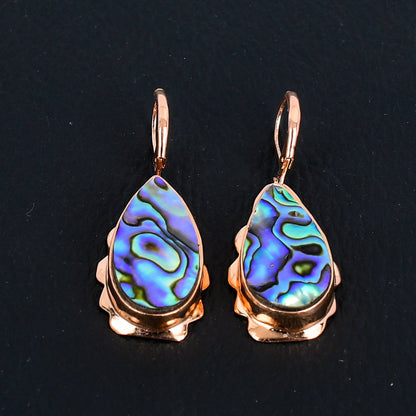 Iridescent Green Abalone Gemstone Copper Earrings