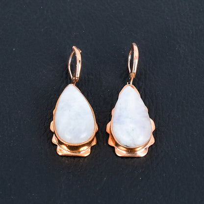Rainbow Moonstone Gemstone Copper Earrings