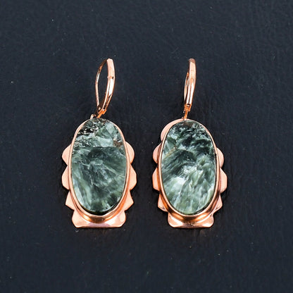 Green Seraphinite Gemstone Copper Leverback Earrings