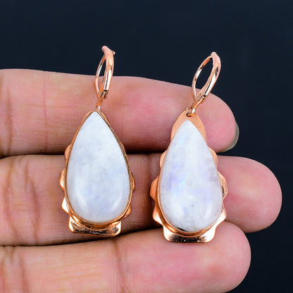 Rainbow Moonstone Gemstone Copper Earrings