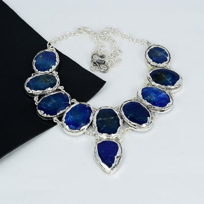 Blue Sapphire Gemstone Silver Necklace