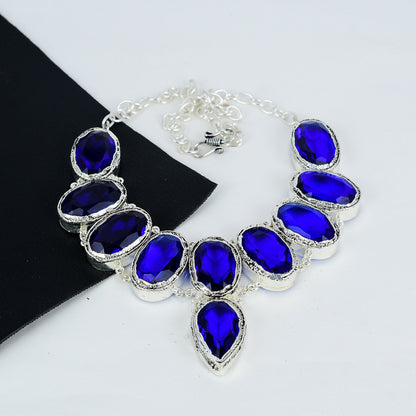 Blue Sapphire Gemstone Silver Necklace