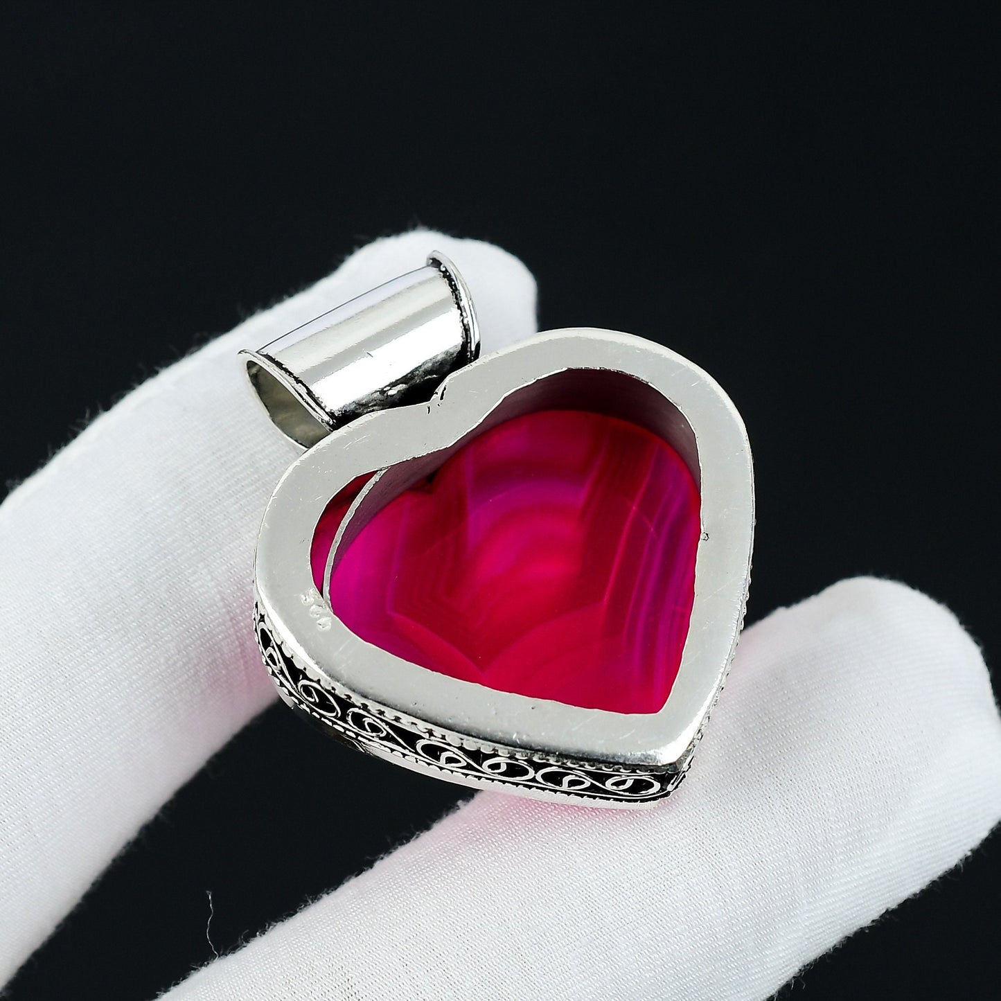 Pink Botswana Agate Heart Pendant