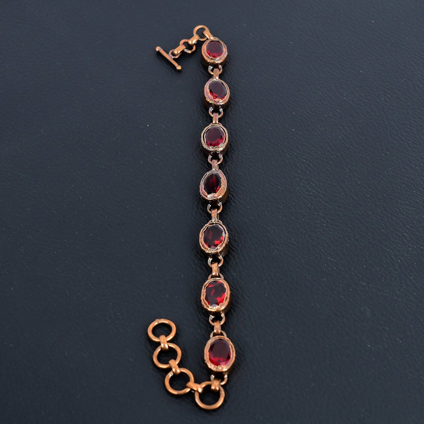 Red Garnet Gemstone Adjustable Copper Bracelet