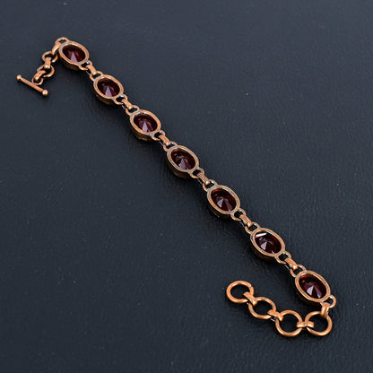 Red Garnet Gemstone Adjustable Copper Bracelet