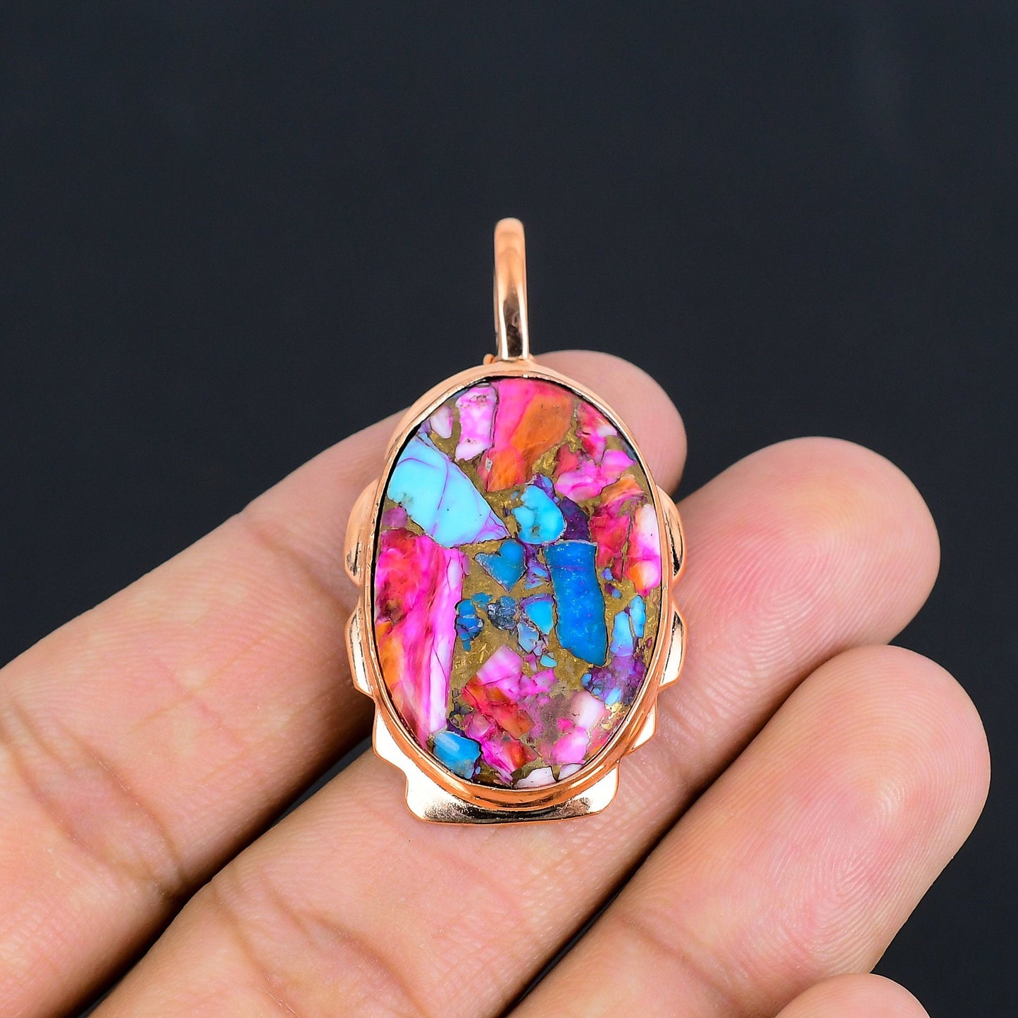 Turquoise Pink Gemstone Pendant