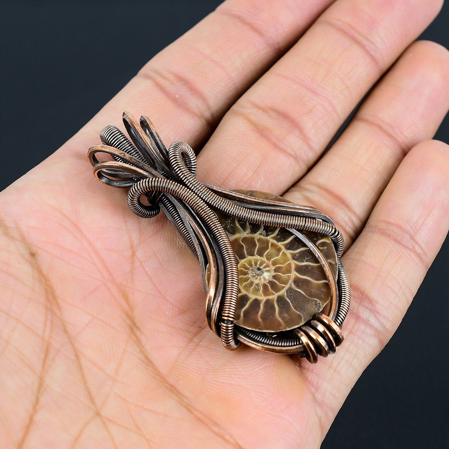 Copper Ammonite Gemstone Pendant