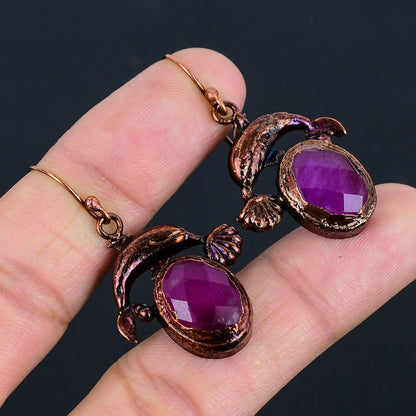 Ruby Red Gemstone Dangle Earrings