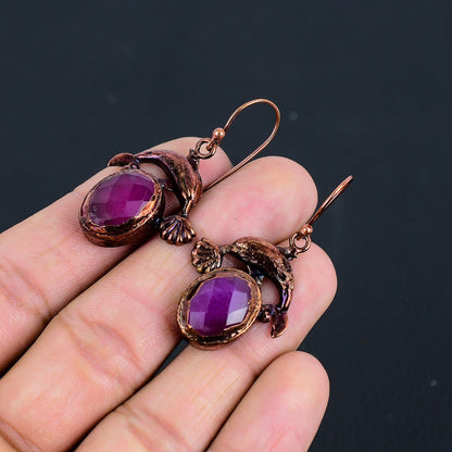 Ruby Red Gemstone Dangle Earrings