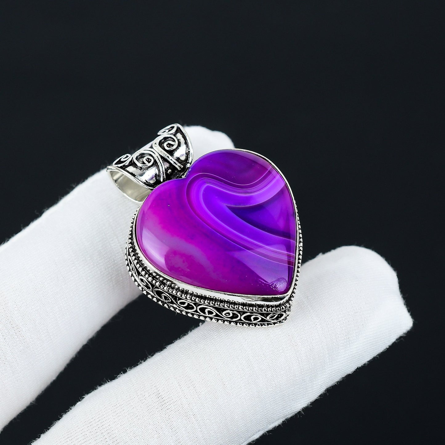 Purple Botswana Agate Heart Pendant