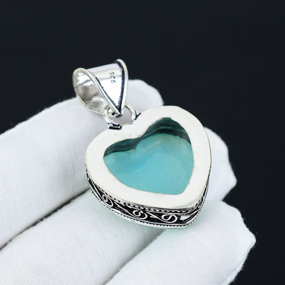 Blue Fire Opal Gemstone Heart Pendant