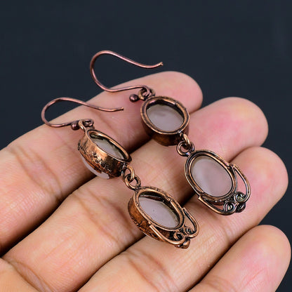 Pink Rose Quartz Gemstone Earrings