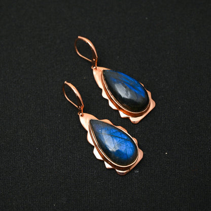 Blue Flash Labradorite Gemstone Earrings