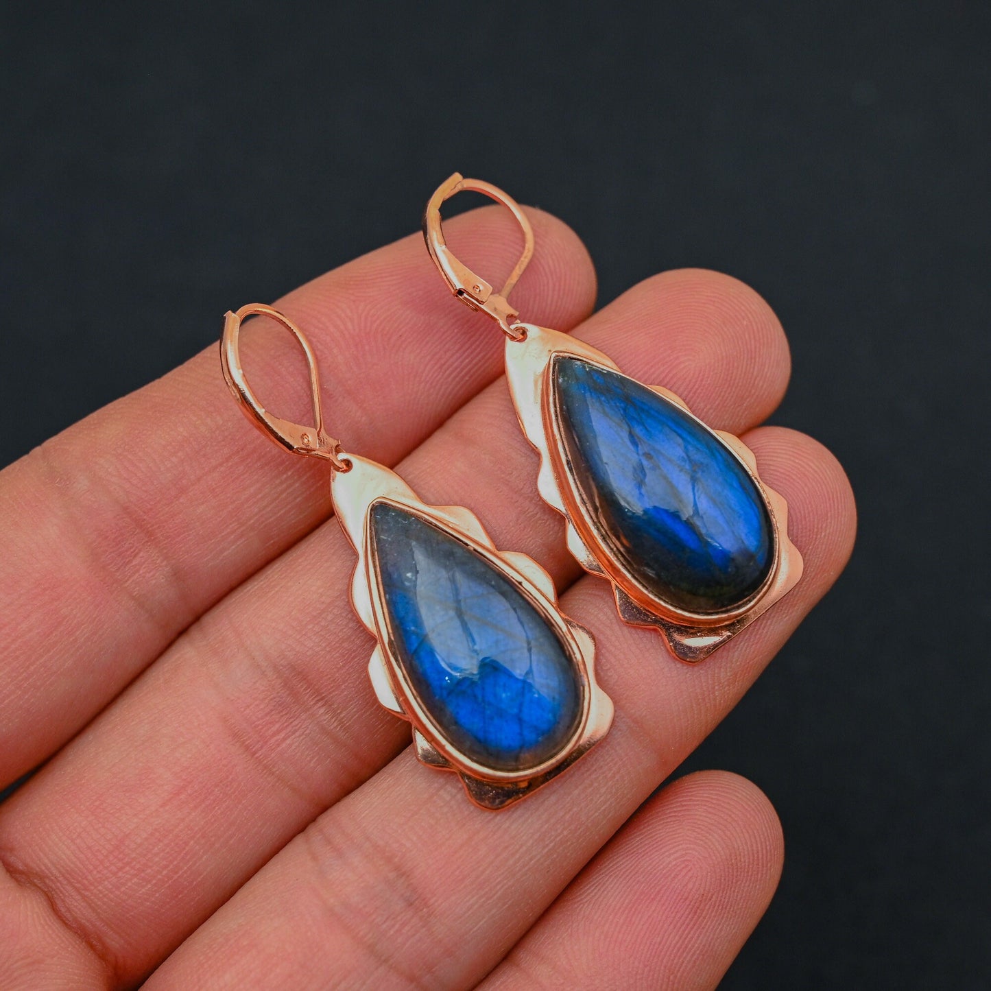 Blue Flash Labradorite Gemstone Earrings