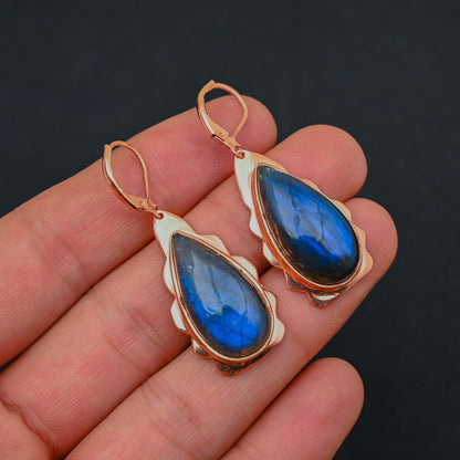 Blue Flash Labradorite Gemstone Earrings
