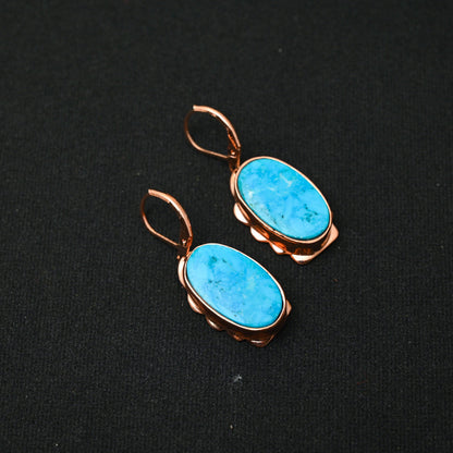 Turquoise Gemstone Copper Lever Back Earrings