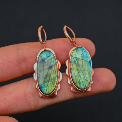 Blue Flash Labradorite Gemstone Lever-Back Earrings