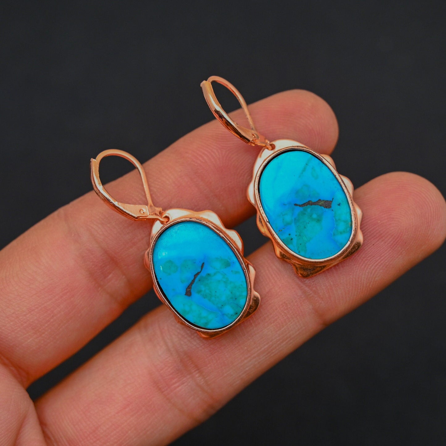 Turquoise Gemstone Lever Back Earrings