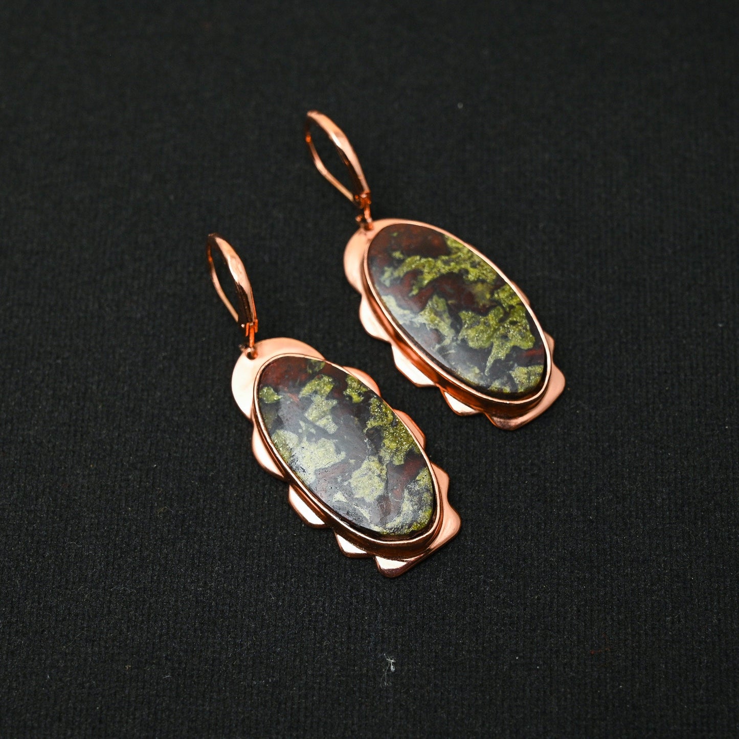 Green Red Dragon Bloodstone Gemstone Earrings