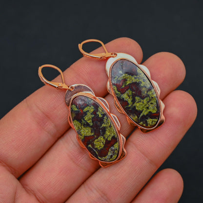 Green Red Dragon Bloodstone Gemstone Earrings